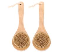 LALADEFIEE 2Pcs Natural Boar Bristle Bath Brush with Short Handle, Body Scrub Brush for Shower Exfoliation and Massage, Suitable for Dry and Wet Bathing Routine