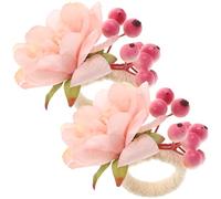 LALADEFIEE 2pcs Pink Artificial Peach Blossom Napkin Rings for Home and Table Decoration Creative Flower Napkin Buckles Made of Silk Cloth and Hemp Rope Easy to Clean