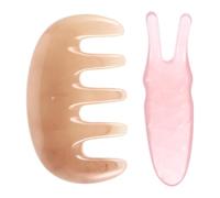 LALADEFIEE 2pcs Pink Scalp Massager Comb and Y-Shaped Eye Scraper Set, Five-Tooth Guasha Scraping Board for Head Acupuncture, Facial Massage, and Nose Care