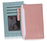 LALADEFIEE 2Pcs PU Texture Wallet for Women Printed Coin Purse in Blue and Pink Compact PU Organizer with Card Cash and Coin Storage Lightweight Daily Travel Accessory