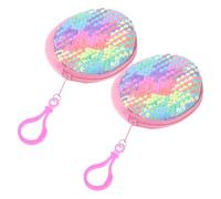 LALADEFIEE 2pcs Round Sequin Coin Purse Pink Glitter Compact Wallet Large Capacity Cloth Clutch for Cards and Change Sparkling Ladies Small Purse for Night Special Occasions