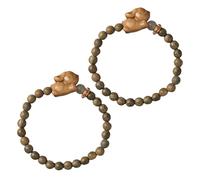 LALADEFIEE 2pcs Sandalwood Rabbit Charm Bracelets Stretch Elastic Lightweight Beaded Strand Minimalist Fashion Accessory for Birthday Presents and Parties