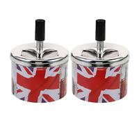 LALADEFIEE 2pcs Stainless Steel Smokeless Ash Bucket with Rotating Lid Retro Push Down Ashtray for Home Indoor Outdoor Use Portable Tabletop Ashtray with Tray for Cleaner Environment