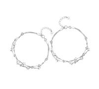 LALADEFIEE 2pcs Sterling Silver Adjustable Double-layer Star Charm Bracelet for Beaded Minimalist Everyday Link Bracelet Comfortable Smooth Surface Jewelry for Casual and Party Wear