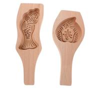 LALADEFIEE 2pcs Traditional Chinese Wooden Mooncake Mold with Hand-Carved Longevity Peach Carp Patterns Baking Press Tools for Mid-Autumn Festival Pastry Making