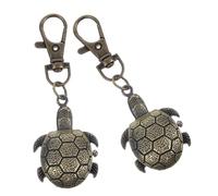 LALADEFIEE 2pcs Vintage Pocket Watch Keychain Quartz Movement Waterproof Retro Turtle Keychains for Men Women Classic Flip Open Sea Turtle Design
