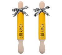 LALADEFIEE 2pcs Wooden Rolling Pins for Festive Home Decor with Rustic Bee Design and Bow, Versatile Dough Baker Rollers for Holiday Display and Seasonal Celebrations, Do Not Corrode Or Fade