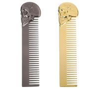 LALADEFIEE 2pcs Zinc Alloy Skull Beard Comb for Men Dual-sided Fine Teeth Pocket-sized Grooming Tool for Mustache Beard Shaping Metal Travel Comb for Gentleman Oil Head Styles