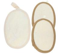 LALADEFIEE 3 pcs Natural Bath Loofah Sponge for Shower Exfoliating Body Scrubber Soft Skin-Friendly Bathing Sponges with Beige Coffee Edges Gentle and Skin Cleaning Pads for Men and Women