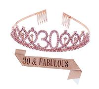 LALADEFIEE 30th Birthday Suit Sash Gold Crown Sash for Women Crystal Comb Party Decor