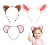 LALADEFIEE 3pcs Animal Ears Headband Set with Charming Leopard and Mouse Designs, Fabric Material, Comfortable to Wear and Holds Hair Perfectly for Makeup Application and Dress-up Parties
