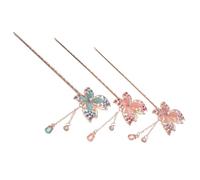 LALADEFIEE 3pcs Antique Chinese Hair Sticks for Buns Alloy Butterfly Hair Chopsticks in Violet Blue Pink Elegant Hanfu Accessories for Women with Long Thick