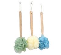 LALADEFIEE 3pcs Bath Balls Long Wooden Handle Body Cleaner with Gentle Nylon Bristles Exfoliates and Creates Rich Bubbles for Bath Use Can Be Hung in Bathroom Or Door Random Color
