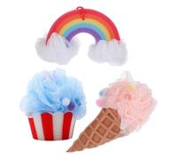 LALADEFIEE 3Pcs Cartoon Ice Cream Bath Sponge Set - Striped Blue Ice Cream, Pink Cone Rainbow Design - Soft Body Shower Sponge for and Adults, Portable Bath Loofah for Household and Travel