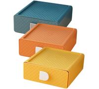 LALADEFIEE 3pcs Desk Drawer Organizer Boxes for Office Stationery and Sundries Storage, Plastic Desktop Storage Cases in Twilight Orange, Mango Yellow, and Serenity Blue for Home, Dormitory,