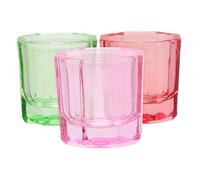 LALADEFIEE 3pcs Glass Nail Dappen Dish Set Crystal Nail Art Brush Washing Container 3 Sizes in Green Red Pink Heavy Duty Liquid and Powder Holder for Home Salon Use