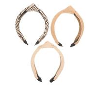 LALADEFIEE 3pcs Hand Woven Raffia Wide Headbands for Women and Knotted Cross Design in White Black Brown Lightweight Non-slip Headdresses for Beach Festival Travel and Daily Wear