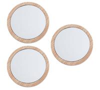LALADEFIEE 3Pcs Handheld Pocket Size Makeup Mirrors with Beech Wood Frame 7.2Cm Small Portable Travel Compact Mirrors for Home and On-The-Go Use