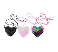 LALADEFIEE 3Pcs Heart-Shaped Sequin Coin Purses with Lanyard Zipper Wallets for Women Stylish Change Bags Portable and Wear-Resistant Accessories Random Color