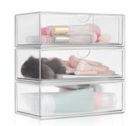 LALADEFIEE 3pcs Makeup Storage Boxes with Lid, Divided Cosmetic Organizer Drawer for Lipstick, Perfume, and Nail Polish, Rectangle Desk Storage for Bathroom and Office