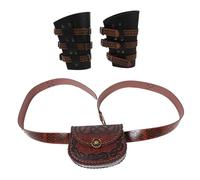 LALADEFIEE 3pcs Medieval Embossed PU Belt Bag and Arm Bracers for Viking Renaissance Cosplay Protective Wrist Guards with Practical Waist Pouch for Festivals and Historical Reenactments