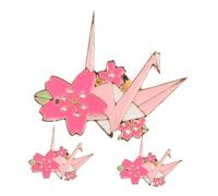 LALADEFIEE 3pcs Origami Crane Brooch Cherry Blossom Metal Pins Cute Cartoon Animal Badge for Women Men Party Daily Wear Reusable Accessory