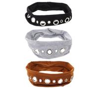 LALADEFIEE 3pcs Rock Style Headband Goth Eyelet Polyester Stretchy Fabric Headband for Women Punk Rock for Festival Performance