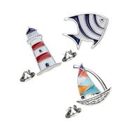 LALADEFIEE 3pcs Sailboat Brooch Fish Brooches Navy Style Alloy Decorative Costume Decoration for Ladies Daily Wearing Celebrations Tropical Fish Sailboat Lighthouse Shapes