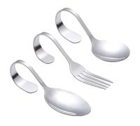 LALADEFIEE 3pcs Stainless Steel Curved Handle Fork and Spoon Set for Seafood Serving Ergonomic Design for Comfortable Use Silverware for Dinner Parties and Buffet Tables