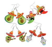 LALADEFIEE 4 Pairs Cinco De Mayo Festival Earrings for Women Lightweight Acrylic Dangle Jewelry with Mexican Cactus Avocado Chili and Hat Designs Holiday Jewelry Gift for Parties and Daily