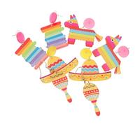 LALADEFIEE 4 Pairs Mexican Theme Dangle Earrings for Women Fiesta Party Summer Carnival Acrylic Drops with Sombrero Rainbow Lamb Hat and Paddle Designs