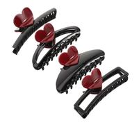 LALADEFIEE 4 Pieces Heart Claw Clips Set, Unique Jaw Hair Clips for Women, Classic Black and Red Colors, Assorted Hollow and Solid Designs, Suitable for Party and Everyday Hair Styling