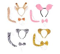 LALADEFIEE 4 Sets Animal Headband Costume Kit with Soft Flexible Tails and Bow Ties for Halloween Party Cosplay Includes Giraffe Tiger Flying Pig Zebra Ears Accessories