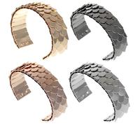 LALADEFIEE 4pcs Adjustable Punk Fish Scale Bangles for Women and Men Chunky Open Metal Bracelets in Gold Silver Rose Gold and Gun Black Stylish Stackable Wrist Jewelry for Daily Wear and