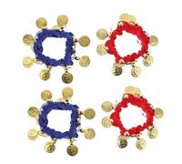 LALADEFIEE 4PCS Belly Dance Wristbands with Bells Red Blue Sequins Bangles Bracelets Dance Accessories for Belly Dancing Costume for