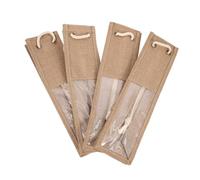 LALADEFIEE 4Pcs Burlap Wine Bag Jute Bottle Holder Natural Color Reusable Wine Tote Pouch for Wrapping and Party Presentations