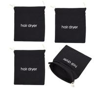 LALADEFIEE 4pcs Drawstring Hair Dryer Bags English Embroidery, Black Canvas Cotton Storage Pouches 33x30cm, Anti-Scratch Travel Cosmetic Organizer Suitable for Hotel and Outdoor Use
