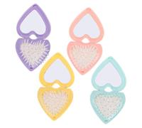 LALADEFIEE 4pcs Heart-shaped Portable Travel Hair Comb with Mirror Mini Brush for Scalp Massage Girls and Students Compact Design Pink Blue Purple Yellow