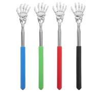 LALADEFIEE 4pcs Heavy Duty Telescopic Skeleton Hand Back Scratcher for Adults and Extendable Massage Tools in Blue Red Green Black Portable Halloween Back Scratchers for Itch Relief