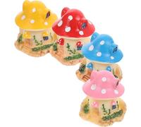 LALADEFIEE 4Pcs Miniature Mushroom House Figurines Cartoon Garden Ornaments for Balcony Lawn Decor DIY Micro Landscape Accessories in Pink Red Yellow Blue