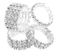 LALADEFIEE 4pcs Multi-row Rhinestone Rings Set for Women Sparkly Bling Stretch Alloy Bands Lightweight Anniversary Fashion Jewelry Bulk Stackable
