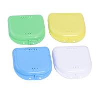 LALADEFIEE 4pcs Portable Plastic Orthodontic Retainer Cases for Braces, Easy to Clean Denture Storage Boxes to Keep Braces Dry, Mini Containers in Assorted Colours for Travel and Daily Random Color