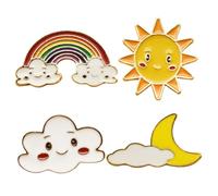 LALADEFIEE 4pcs Rainbow Sun Moon Cloud Alloy Brooches Set, Lovely Cartoon Lapel Pins for Women’s Party Clothing Accessories, Colorful Clothing Ornaments for Jackets and Coats Assorted style