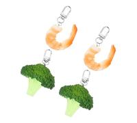 LALADEFIEE 4pcs Realistic PVC Food Keychain Pendants Fun Imitation Shrimp Vegetable Key for Decor Simulation Food Hanging Accessories for Parties and Everyday Use