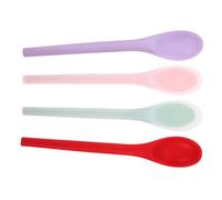LALADEFIEE 4pcs Silicone Cooking Spoons Heat Resistant Kitchen Utensils for Mixing Stirring and Serving Compact Space-Saving Design in Red Purple Pink Green for Versatile Food Preparation