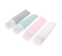 LALADEFIEE 4pcs Silicone Travel Bottles Set for Cosmetics Storage Portable Squeezable Containers Lake Soft and Grey Green for Toiletries and Makeup The Go