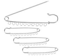LALADEFIEE 4pcs Silver Metal Safety Pin Brooches with Loops 9cm 10-hole DIY Jewelry Accessories for Crafting and Brooch Pins Women
