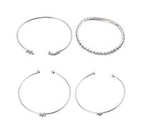 LALADEFIEE 4pcs Sterling Silver Opening Bangle Set for Women Multi-layer Heart Star Moon Design Bracelets Fit for Daily Wear and Special Occasions