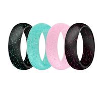 LALADEFIEE 4pcs Women's Glitter Silicone Rings Sports Finger Bands Comfortable Smooth Surface for Workout Swimming Weightlifting