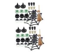 LALADEFIEE 50pcs Halloween Miniature Witch Hat Caps and Skull Ornaments Set, Plastic Tiny Bulk for Dollhouse Decorations and Halloween Party Crafts